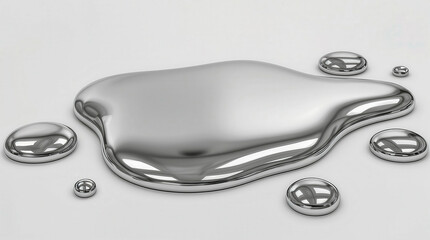 Liquid mercury spills across a flat surface in a bright room