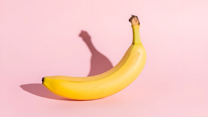 Fresh ripe banana casting a soft shadow on a pastel pink background, perfect for healthy lifestyle and fruit concept visuals