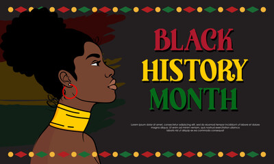 Background design for Black History Month celebration with Black female character symbol