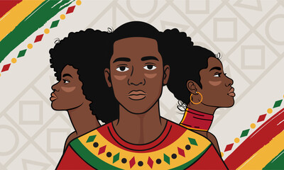 Black History Month poster with flat style illustration of African American man and woman