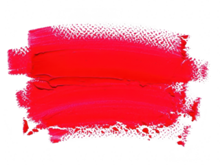 Vibrant red paint stroke texture swatch isolated on transparent background for artistic design element or abstract background