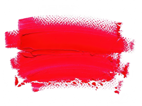 Vibrant red paint stroke texture swatch isolated on transparent background for artistic design element or abstract background