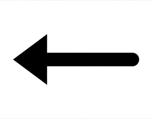 Black arrow pointing left against a white background. The arrow's design is simple and geometric, with a triangular head