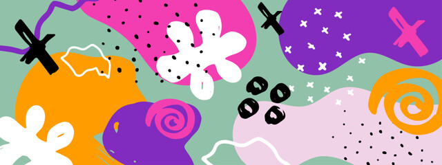 Fototapeta premium Playful Abstract Hand Drawn Design with Bright Organic Forms