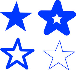 Collection of blue star icons in solid and outlined styles. Simple vector symbols ideal for ratings, badges, decoration, UI design, celebrations, and graphic projects.
