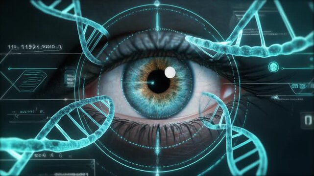 Genetic Eye DNA Helix Visualization Around Human Eye