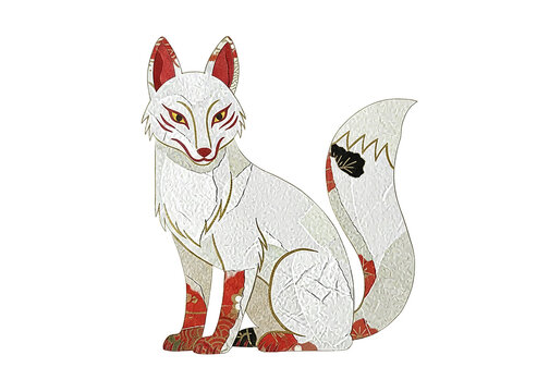 Washi Paper White Fox Illustration
