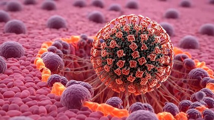 3d render of a virus particle among cells at the microscopic level - Powered by Adobe