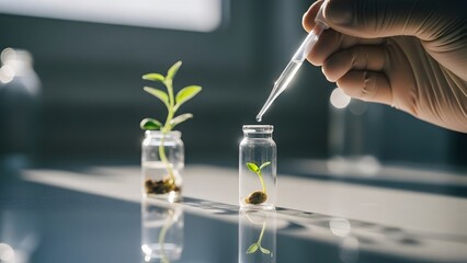 Scientist adding liquid to plant sample in laboratory vial