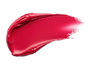 Vibrant red lipstick smear swatch texture sample isolated on transparent background for cosmetic product beauty advertising