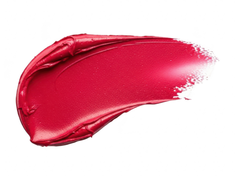 Vibrant red lipstick smear swatch texture sample isolated on transparent background for cosmetic product beauty advertising