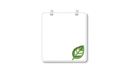 green leaves blank calendar design and Abstract Green Leaf Shield Badge on Clean White Background, Modern Eco Protection Symbol with Layered Paper-Cut Style for Security and Sustainability Branding