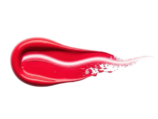 Vibrant red glossy lipstick or lip gloss smear swatch stroke isolated on transparent background for cosmetic beauty product presentation