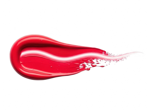 Vibrant red glossy lipstick or lip gloss smear swatch stroke isolated on transparent background for cosmetic beauty product presentation