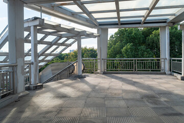 Inside of a modern overhead pedestrian bridge