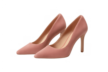 Pink suede high heels creating a feminine fashion statement, classic elegant pumps with stiletto heels on transparent background