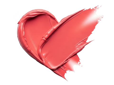 Swatch of coral pink lipstick texture shaped like a heart isolated on transparent background for beauty product advertising - Powered by Adobe