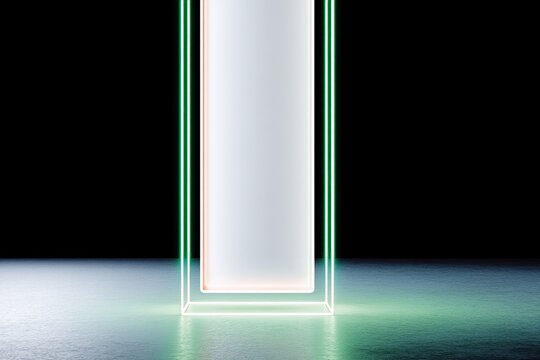 A glowing neon frame against a dark background, creating a futuristic and abstract visual. - Powered by Adobe
