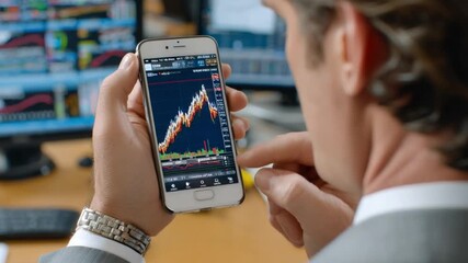 Market Analysis on Mobile: A person is immersed in the dynamic world of finance, meticulously analyzing market trends and data on their smartphone. - Powered by Adobe