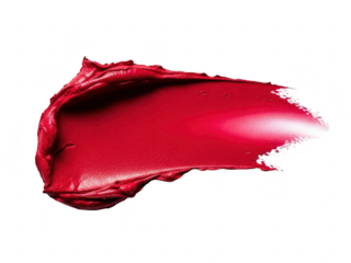 Vibrant red lipstick smear swatch texture sample isolated on transparent background for beauty and cosmetic product presentation