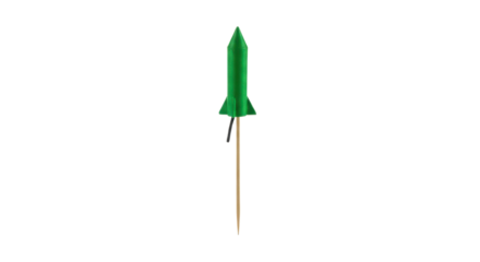 Green Rocket Firework with Wooden Stick and Fuse isolated PNG with Transparent Background