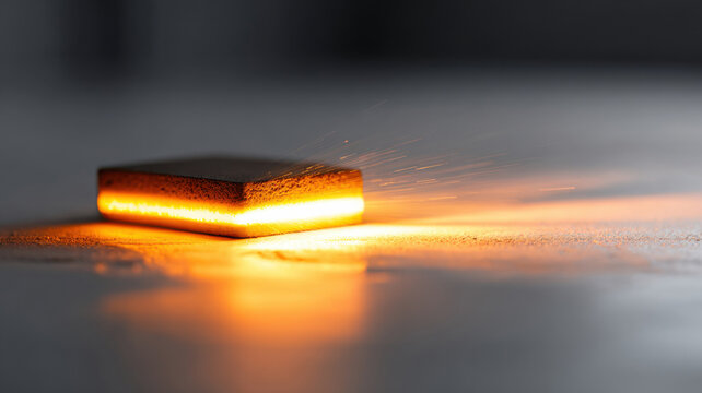 A glowing metallic block, with an aura of fiery light radiating outwards. The surface seems to be under extreme heat. The image creates the sense of powerful energy 