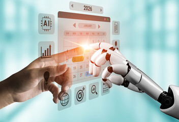 AI managing 2026 schedules and business calendars, automating event planning and optimizing...