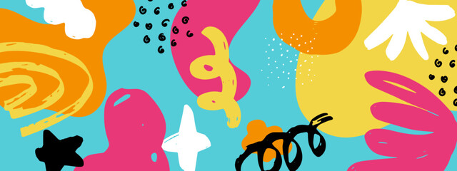 Abstract Colorful Illustration With Bold Doodles Background