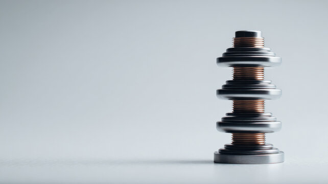 A close-up shot of an abstract, industrial metal structure with a minimalist design, showcasing the form and texture. 