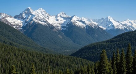 Snow-capped peaks rise above a lush valley