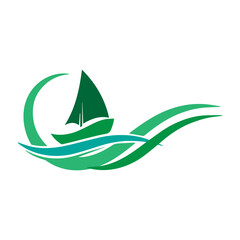 Sailboat Ocean Wave Logo