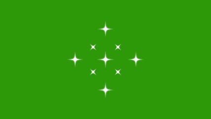Shining star glow animation with twinkle sparkle bursts, white cartoon doodle particles, glitter shimmer trails and glowing dust flashes on chroma key green screen background for 4K visual effects