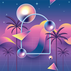 Synthwave Retro Futurism: Holographic Grid, Palm Trees, and Vaporwave Aesthetic