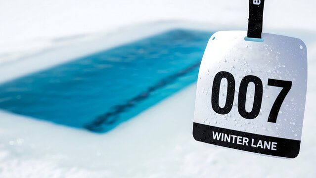 Race bib on waterproof tag for ice swimming championship  