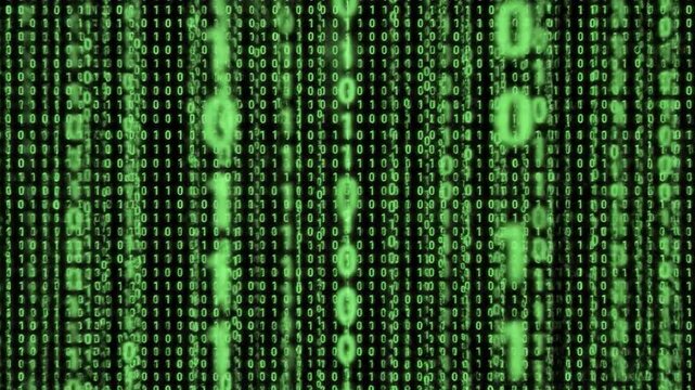Binary code digital data green numbers computer screen programming technology data stream matrix encryption software network system abstract background cyber security information flow code pattern