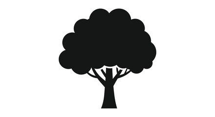 a simple graphic illustration of a dark tree shape with rounded foliage silhouette