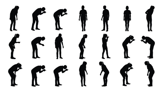 People silhouettes in various poses isolated on white background, Vector