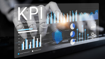 Engaging data visualization featuring KPI metrics and performance analysis on a modern touchscreen interface, ideal for business strategy and decision-making insights. Gantry