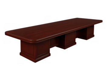Conference table made of dark brown wood, elegant office furniture for meetings and business discussions, with transparent background
