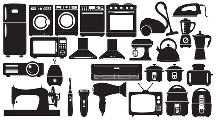  Home Appliance and White Goods Silhouettes on White Background Vector Fully Editable Smart Object Text Effect