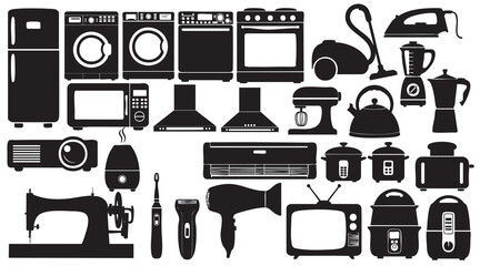  Home Appliance and White Goods Silhouettes on White Background Vector Fully Editable Smart Object Text Effect