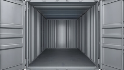 A stark, empty shipping container stands open