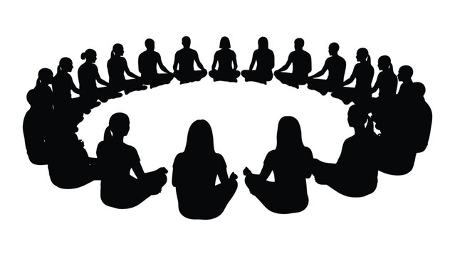 People in circle silhouette isolated on white background, Vector