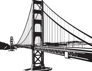 Fototapeta premium Golden Gate Bridge Silhouette: A bold black and white perspective of the iconic suspension bridge stretches across the frame, showcasing its architectural magnificence and streamlined form.