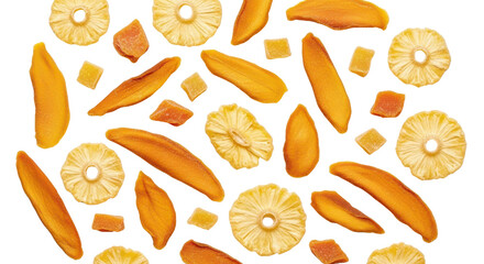 Dried mango and pineapple slices pattern isolated PNG with Transparent Background