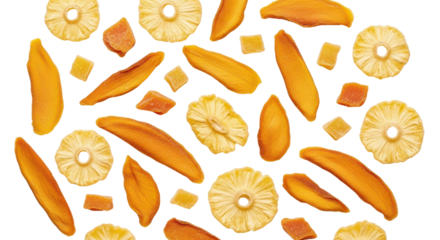 Dried mango and pineapple slices pattern isolated PNG with Transparent Background