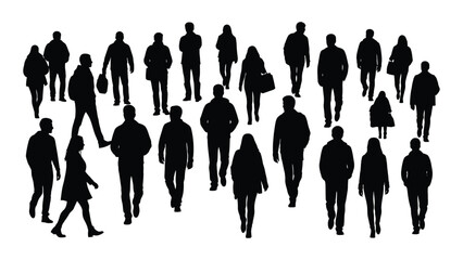 People silhouettes walking isolated on white background, Vector