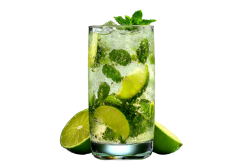 Refreshing mojito cocktail with lime and mint isolated on transparent background