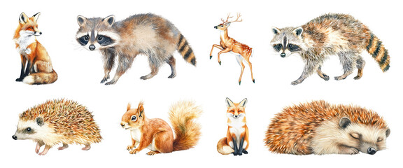 Obraz premium PNG Cute woodland animal illustrations, element set on transparent background