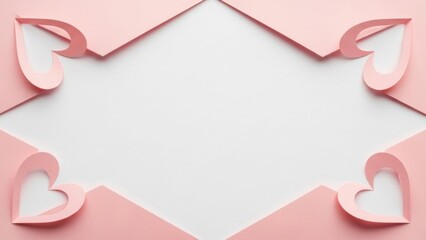 Elegant pink paper hearts and envelopes framing a blank space for romantic or love-themed messages